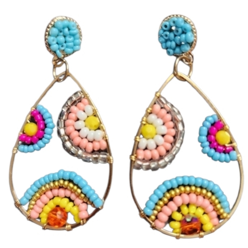 Colorful Beaded Teardrop Earrings